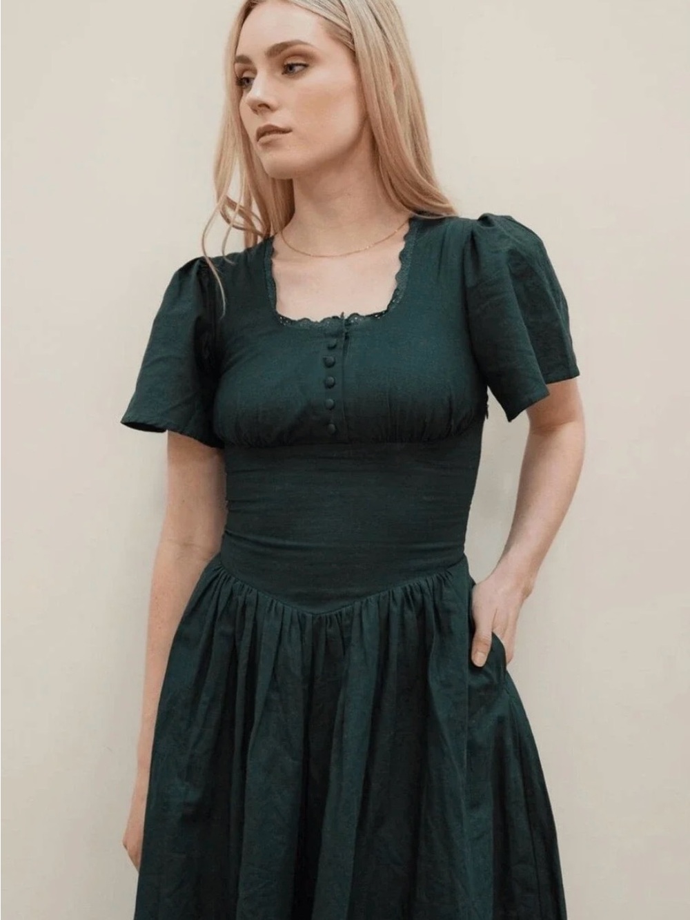 Cotton Cottagecore Corset Forest Green Dress in Size Small PoetDresses